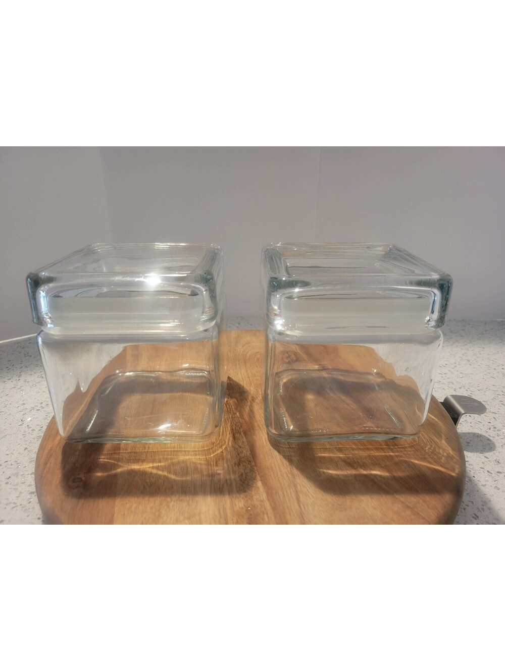 Clear Glass Candy Jars Set Of 2 Square Airtight Lids Kitchen Bath Home Storage